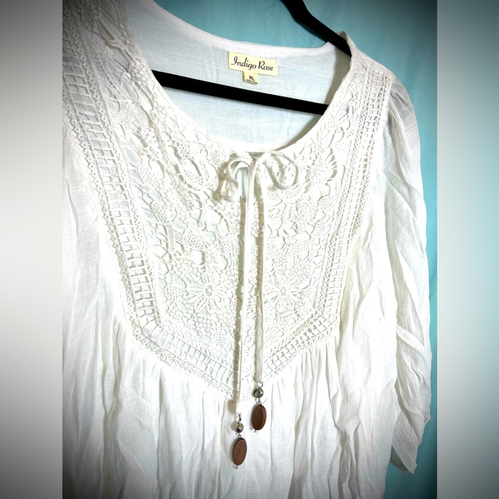 White linen eyelet dress - women XL